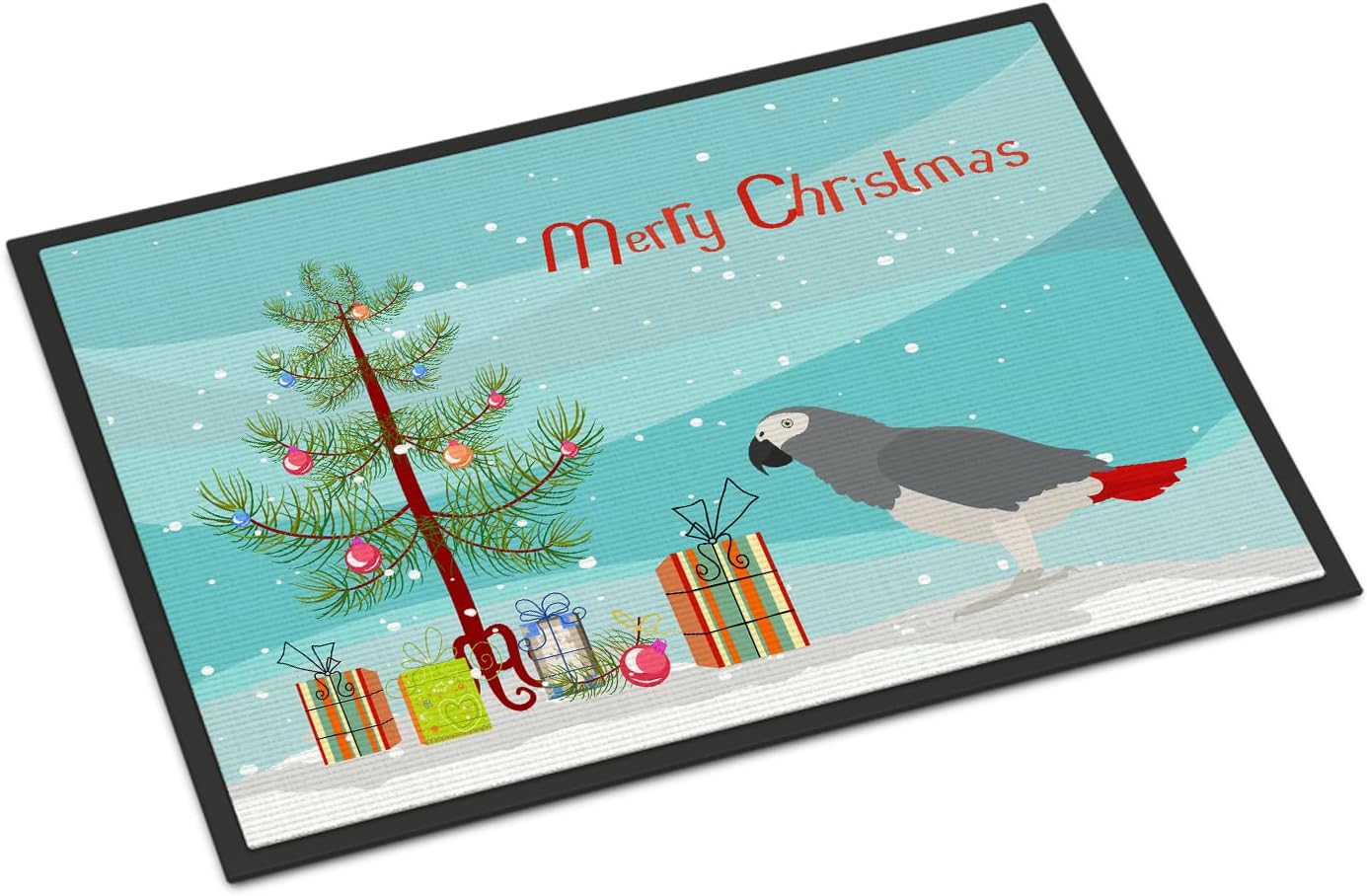 Caroline's Treasures CK4495JMAT African Grey Parrot Merry Christmas Doormat 24x36 Front Door Mat Indoor Outdoor Rugs for Entryway, Non Slip Washable Low Pile, 24H X 36W