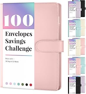 100 Envelopes Money Saving Challenge Personalized Name/Text/Image Money Saving Binder Custom Budget Book Binder Cash Envelopes for Office, Home, College (Pink, Basic)