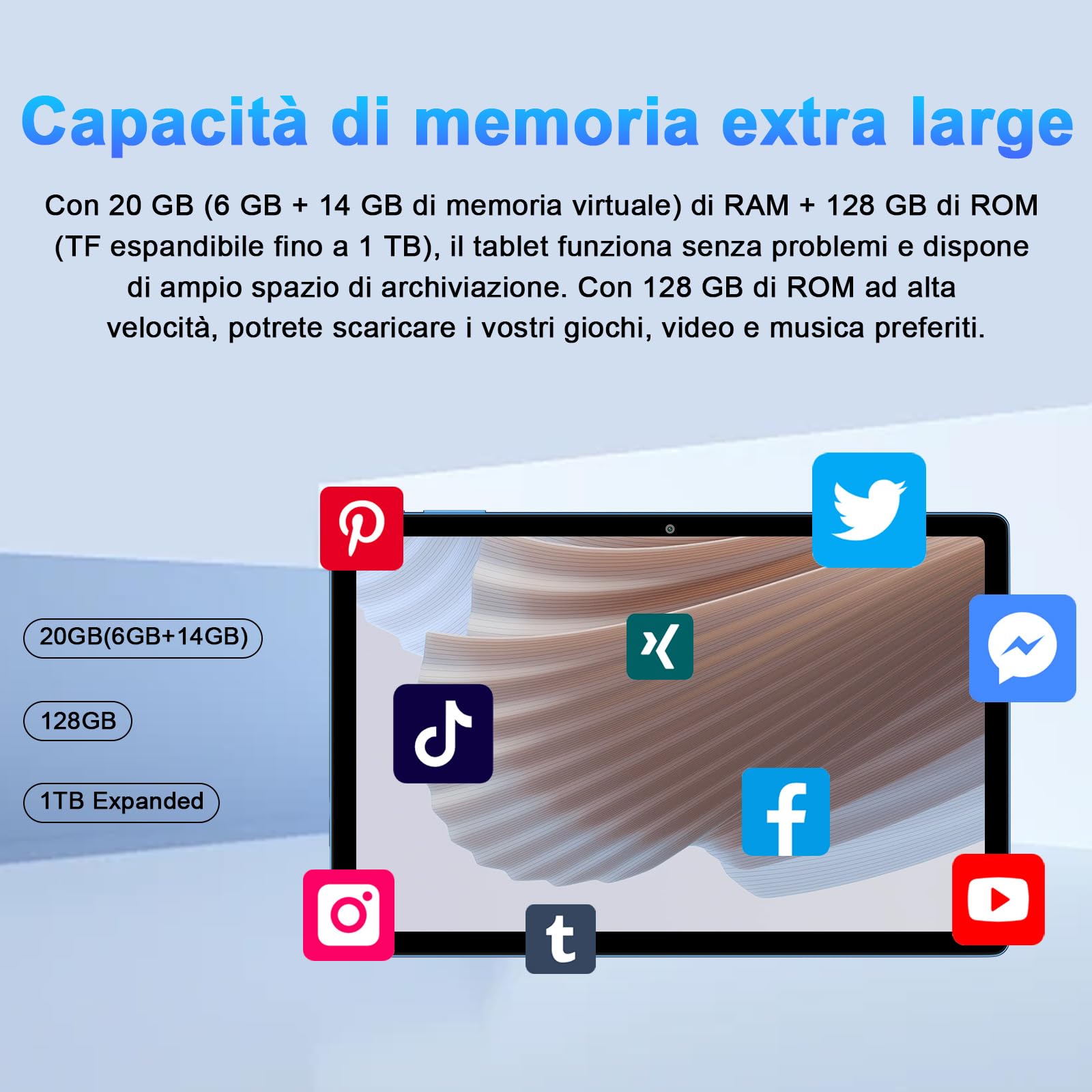 SUAAT 2025 Newest Tablet Android 14 10 Pollici 20GB RAM+128GB ROM(1TB TF), WiFi 6,Octa-Core,1.8Ghz, GMS, 8MP + 5MP, Bluetooth 5.0,OTG, Cast, Tablet PC con Custodia, Tastiera e Mouse, Blu