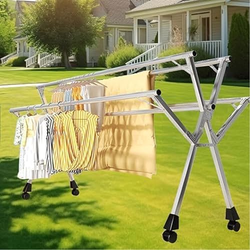 Miniatura 4 de Industrial-Grade Folding Drying Rack, 5-Rod Stainless Steel Laundry Hanger, Heavy Duty, Space-Saving, Retractable for Balcony, Bedroom (94in 94in)