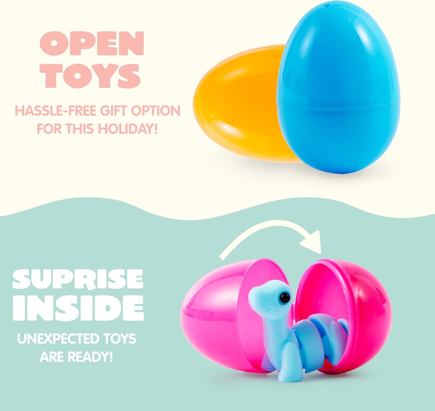 JOYIN 8 Pcs Prefilled Easter Eggs with 3D Printed Toys Mini Dinosaur, Articulated Toys, Basket Stuffers Fillers for Kids Party Favors, Stuffed Easter Egg, Classroom Prize Supplies(Age 8+)