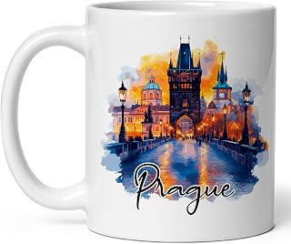 Prague Czech Republic Ceramic Coffee Mug 11oz City of a Hundred Spires – Tea Coffee Mug with Comfortable Grip – Unique Travel Gift Cup for Office or Home – Vibrant Long-Lasting Print ID44991