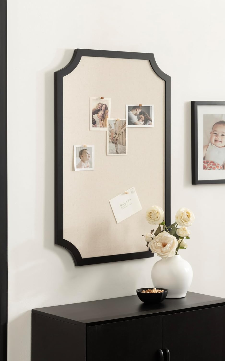 Kate and Laurel Holbrook Glam Framed Scallop Fabric Pinboard, 24 x 36, Black, Decorative Modern Scalloped Bulletin Board for Use as Vision Board or Wall Organization