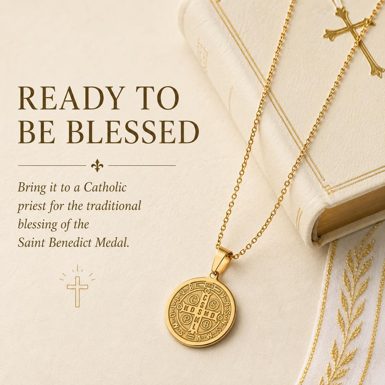 18K Gold Plated St. Benedict & Miraculous Medal Necklace