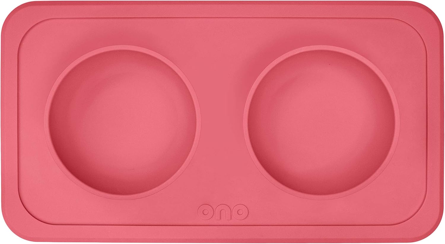 Ono Good Bowl Food & Water Double Feeder - Small to Medium Pets No Spill Non Skid Silicone Mat & Stainless Steel Bowls for Dogs or Cats (Coral)