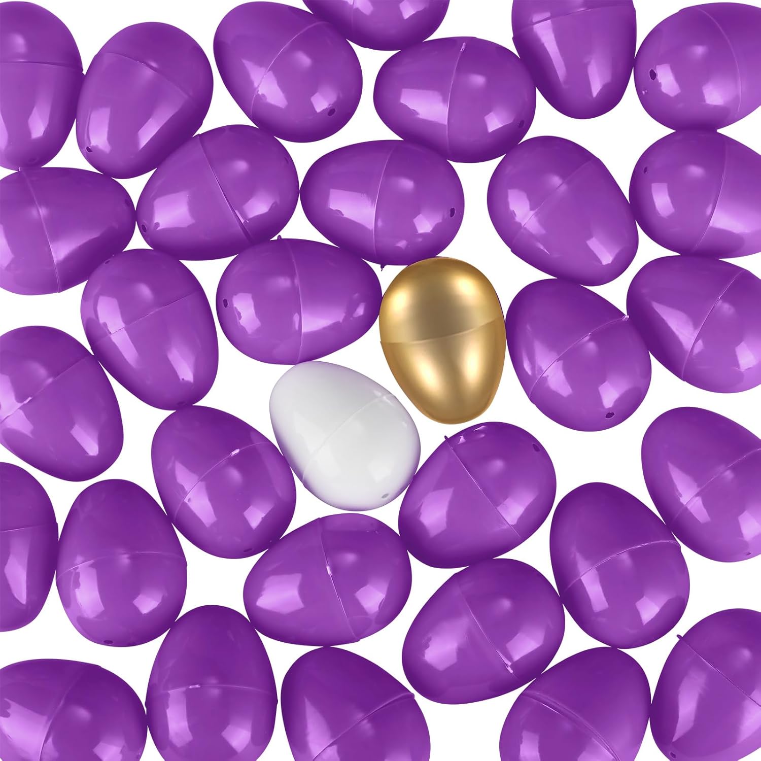 Hiboom 42 Pcs Fillable Easter Eggs Assortment Plastic Easter Surprise Eggs 40 Pcs Colored 1 Golden 1 White Egg Fillable Toys for Egg Hunt Party Favors(Purple)