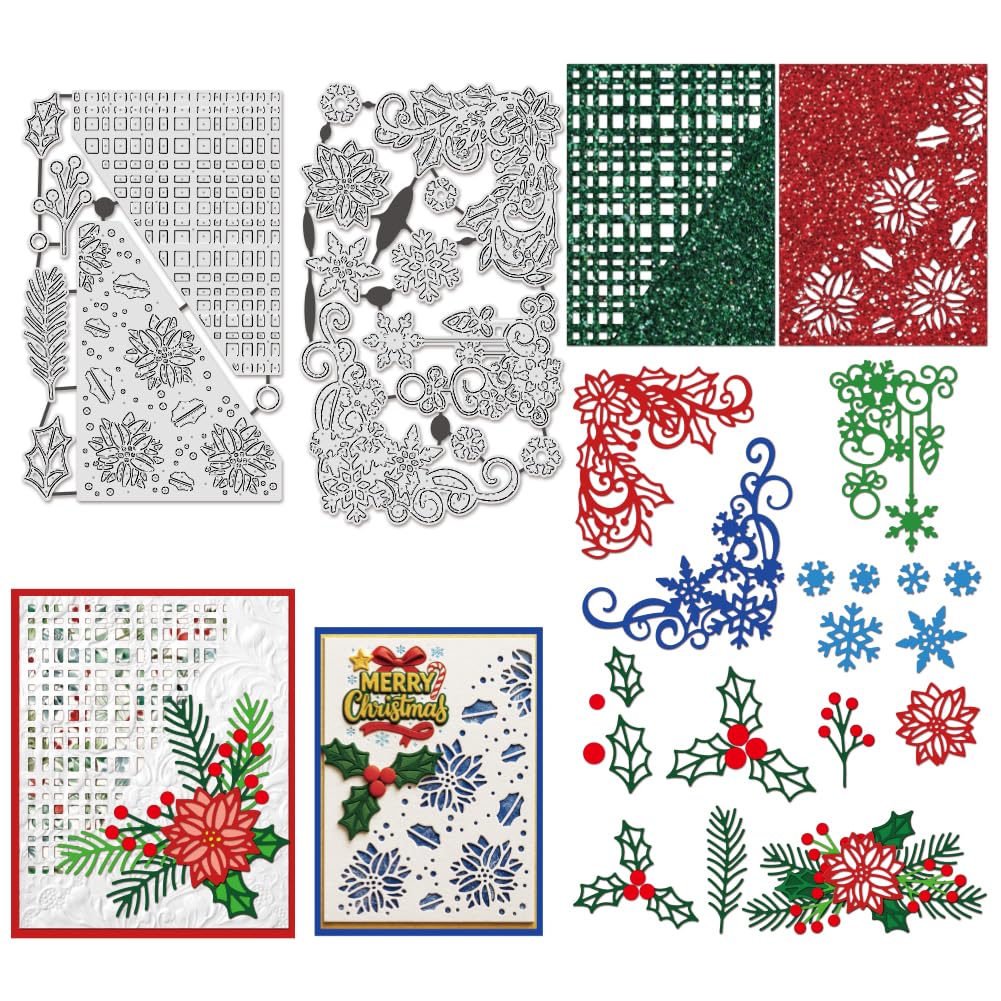 UNICRAFTALE 2pcs Christmas Elements Metal Cutting Dies Reusable Christmas Corners Embossing Cut Stencils Background Stencils Dies for DIY Card Making Crafts Scrapbooking Christmas Day Decoration
