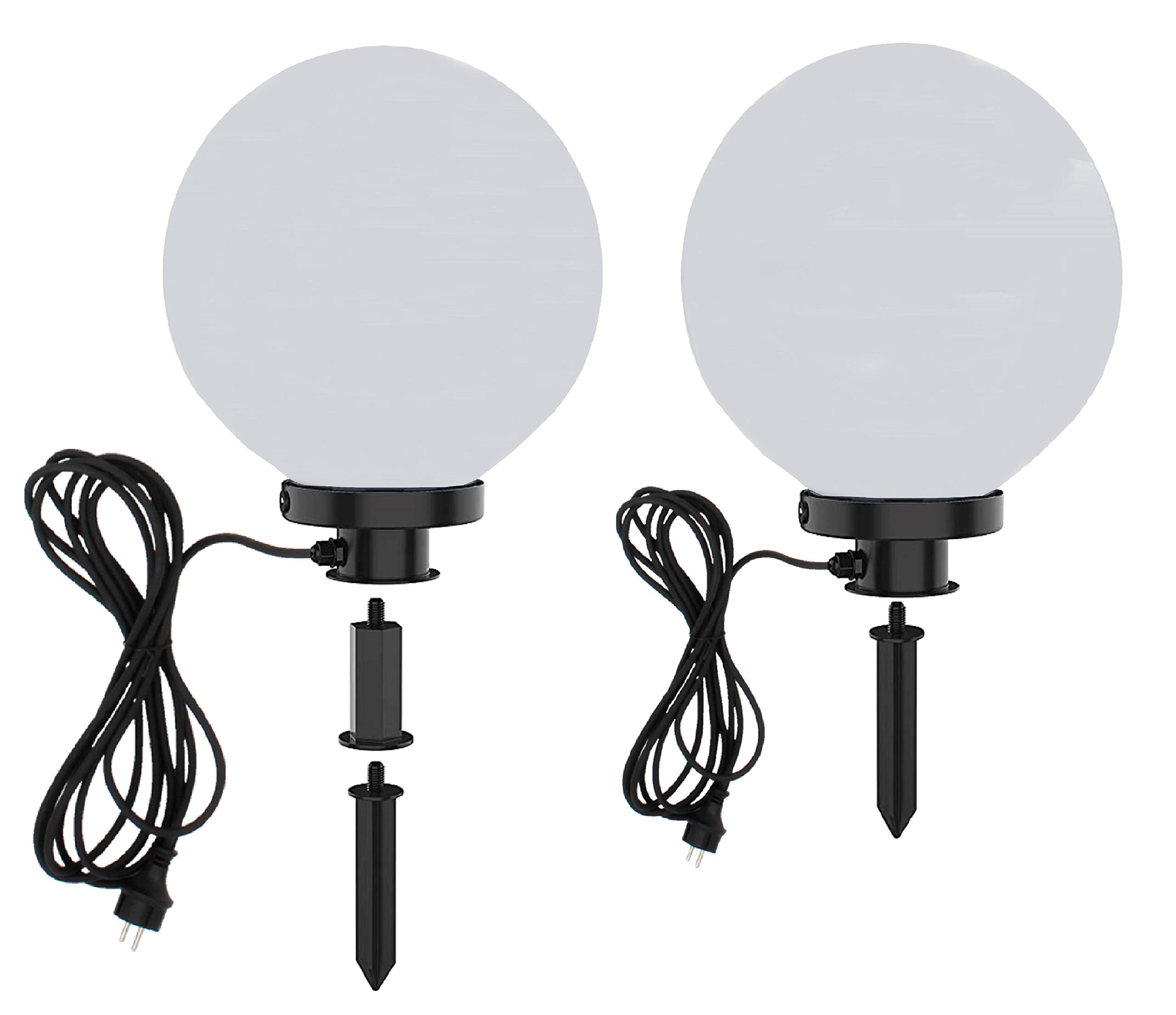 Trango 2er Set 200 Gartenkugel Leuchte IP44 Kugelleuchte 20cm ? in Weiß *GARDEN* mit je 5m Kabel & je E27 Fassung geeignet für LED Lampe Kugellampe Gartenleuchte Außenlampe ohne Leuchtmittel