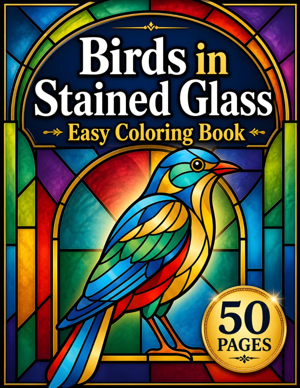 Birds in Stained Glass - Easy Coloring Book: Comfortable, Easy Coloring with Beautiful Stained Glass Birds