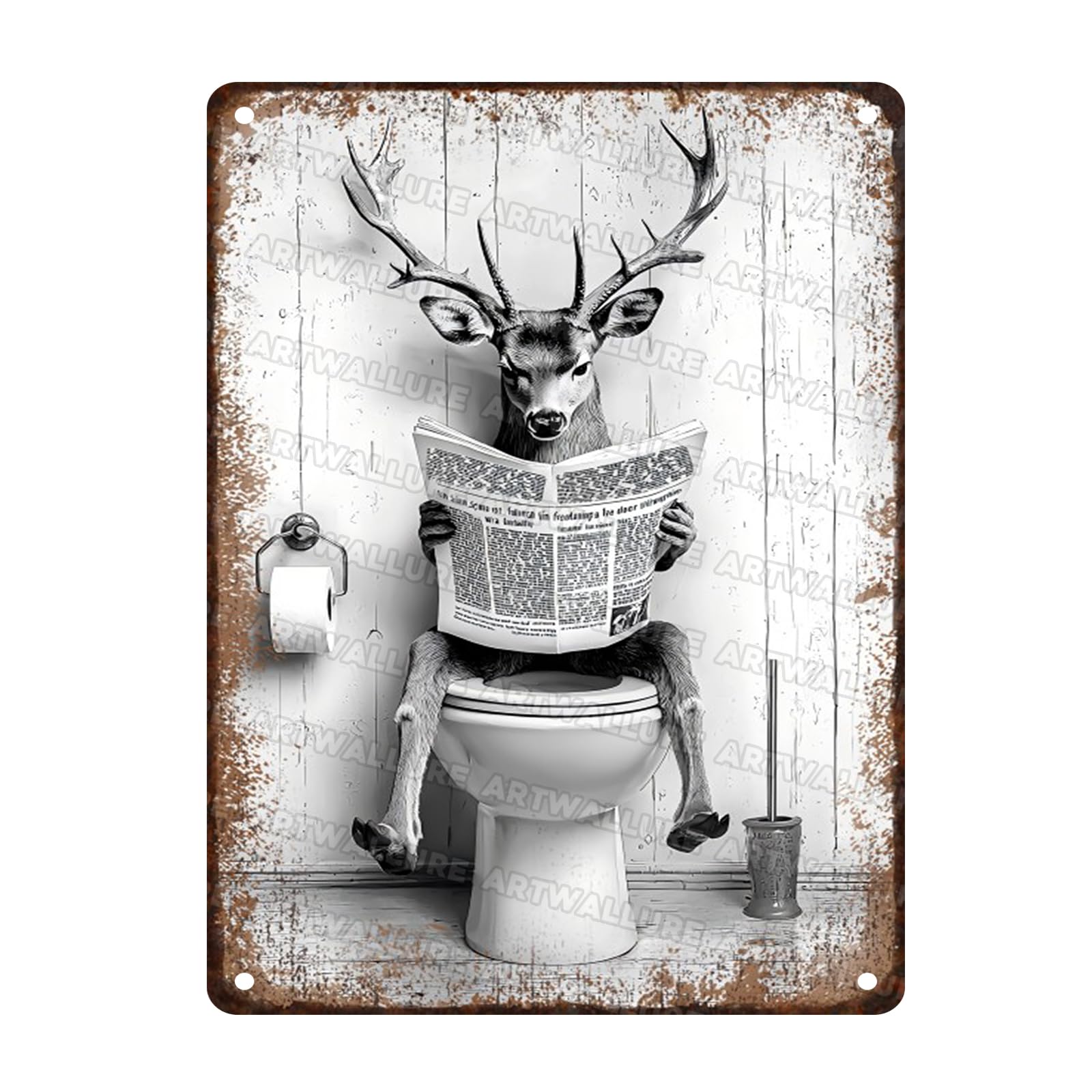 Vintage Metal Tin Sign Funny Bathroom S Deer For Bathroom & Restroom Black And White Decor 12x16 Inch Custom Private Property Signs Outdoor