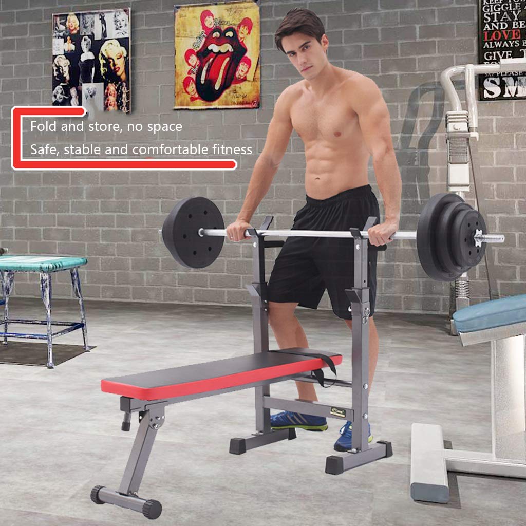Aparato para Sentadillas Press de banca Estante para Barra de Fitness para Hombre Estante Multifuncional Soporte Ajustable Gimnasio casero en casa Plegable (Color : Black, Size : 58.4 * 120 * 110cm)