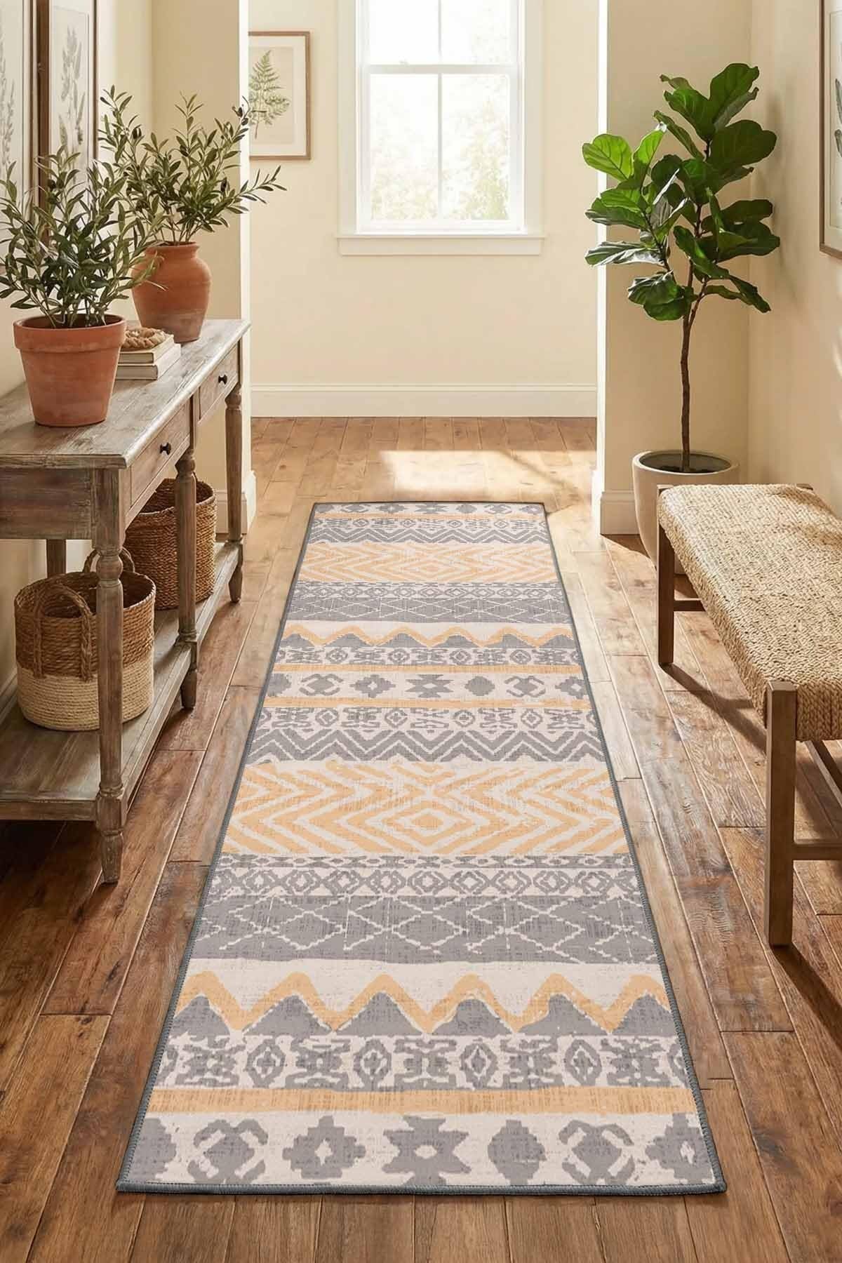Monnhein Bej Yolluk 1367 - Yıkanabilir, Kaymaz Taban, Dijital Baskılı, Leke Tutmaz, İnce Hav, Modern Koridor, Mutfak, Antre ve Salon için Dekoratif Yolluk