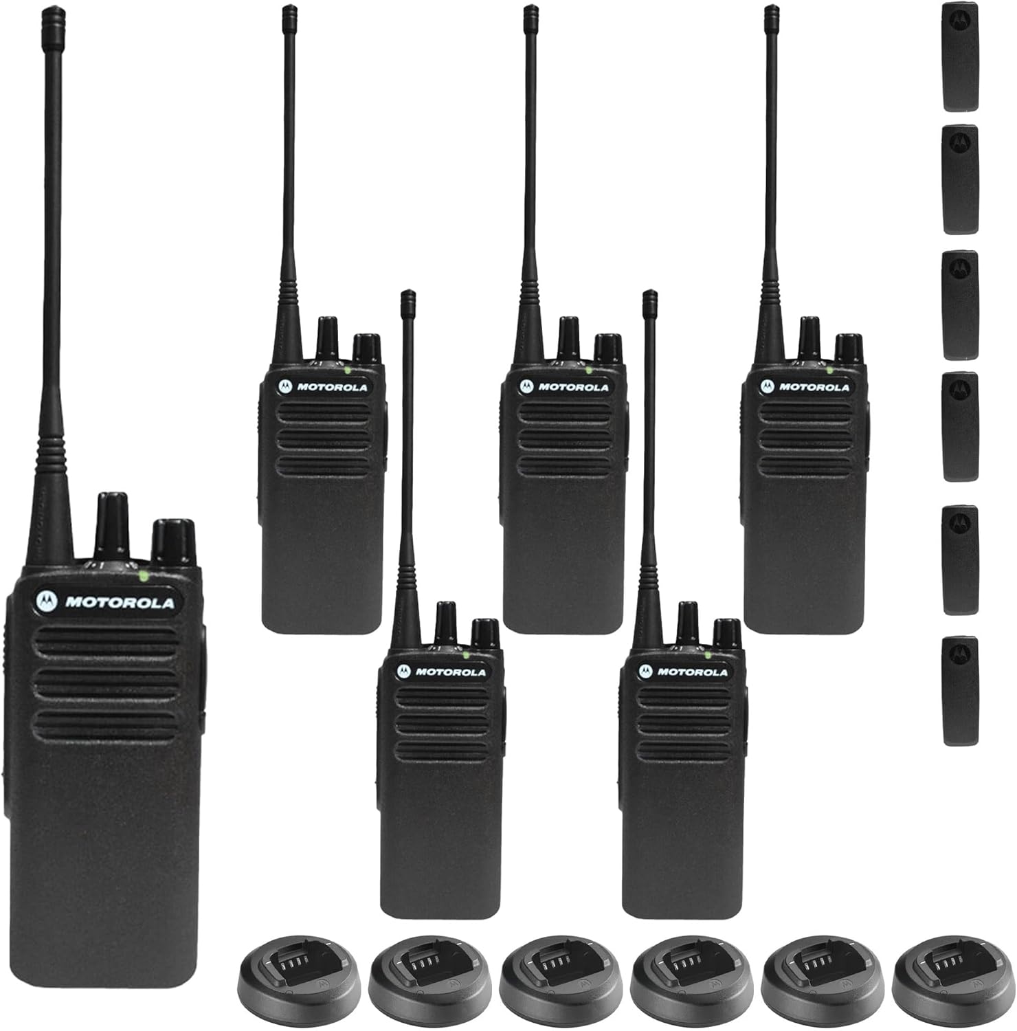 6 x Motorola CP100D Analog UHF Portable Non-Display Two Way Radio, 16 Channel, 4 Watt (403-480MHz) - 6 Pack Bundle