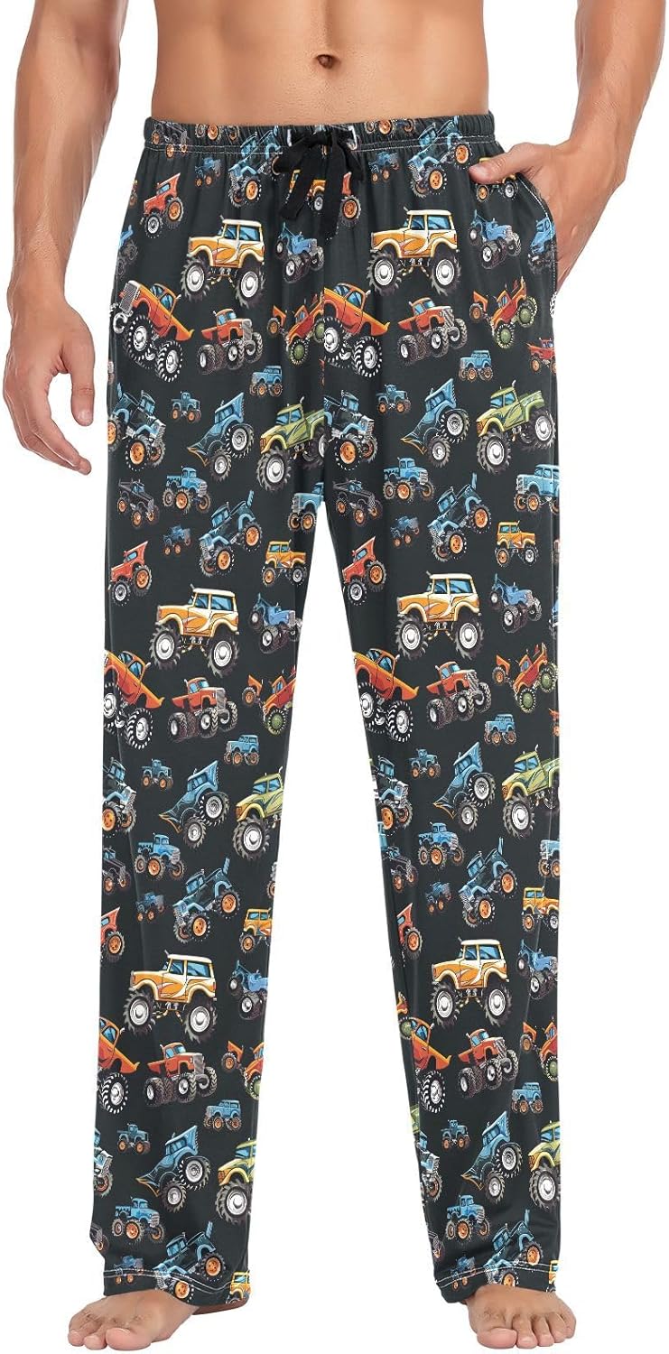 ALAZA Monster Truck Cartoon Men's Pajama Pants Men Cotton Pajama Bottoms with Pockets, S