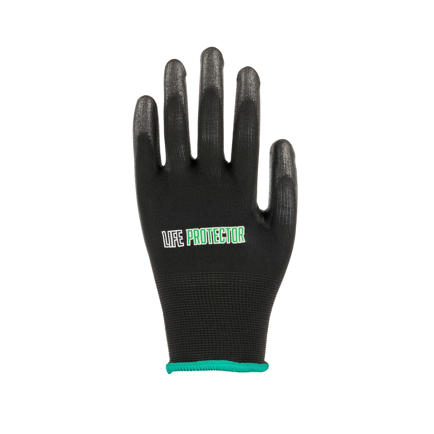 Restaurantware Medium Safety Work Gloves, 10 Pairs Of Gloves With PU Coating On Palm And Fingertips - 13-Gauge, Excellent Grip, Black Polyester And Spandex Protective Handwear
