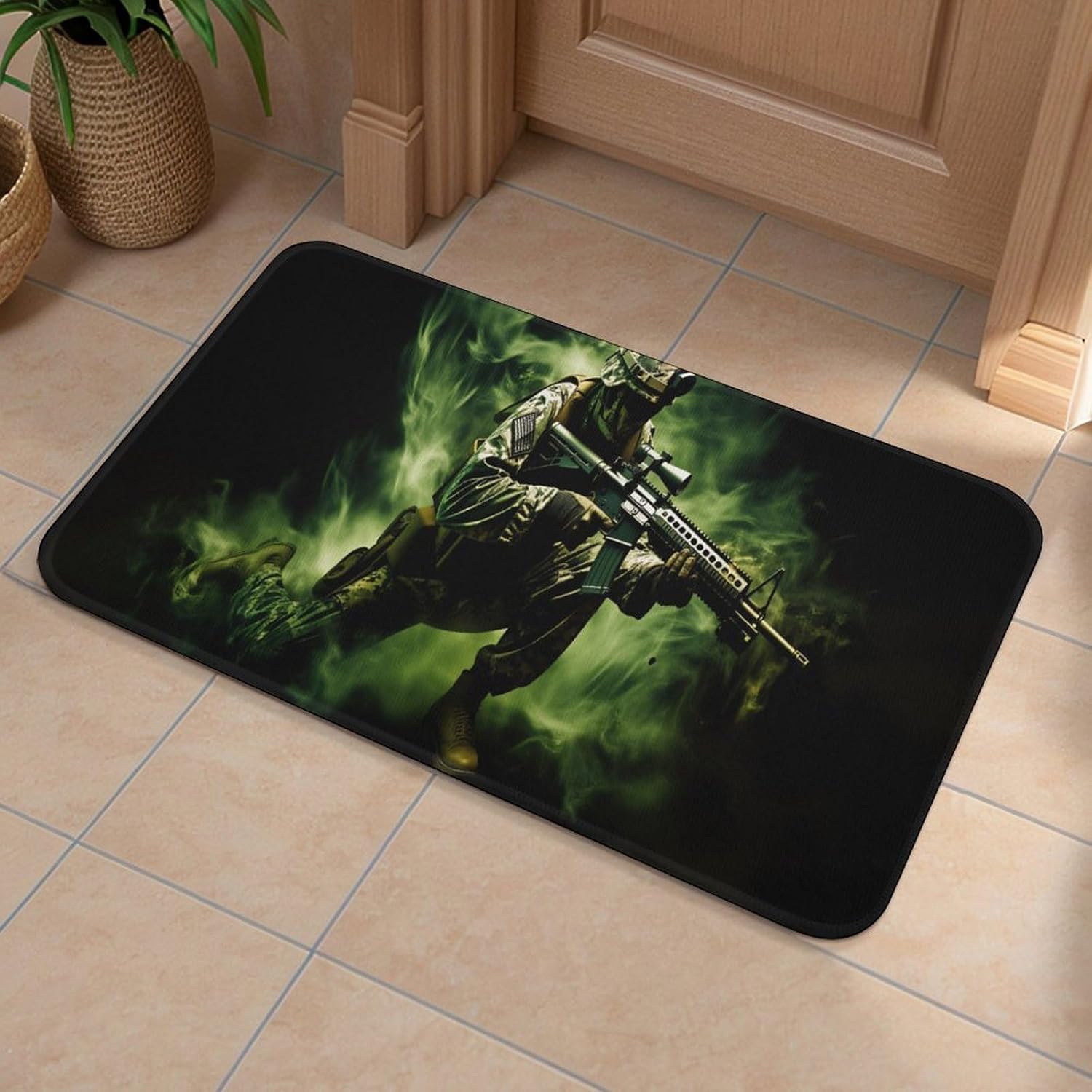 American Army Troops Soldiers Bathroom Rugs Crystal Velvet Locking Edge Floor Mat Non-Slip Bathroom Mat for Kitchen Bedroom Bathroom Home Decor 32 L×20 W inch