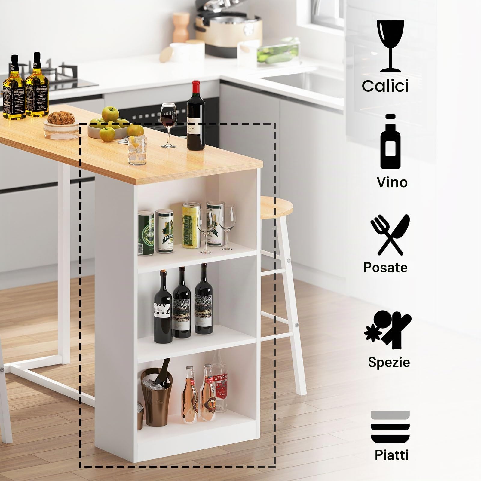 sogesfurniture BHEU-GCBG1022 - Tavolino da bar con 3 ripiani, struttura in metallo, 2 sgabelli, 120 x 55 x 100 cm
