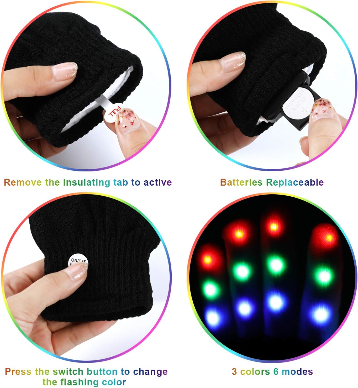 TOBEHIGHER LED Gloves for Adults - Light Up Rave Gloves with 3 Colors 6 Modes, Flashing LED Gloves for Christmas Party Festival Best Gift, Extra 4 Batteries, Vintage Red Gift Box