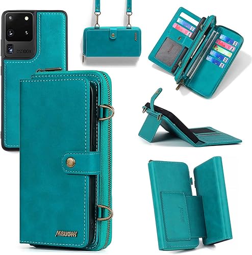 Compatible con Samsung Galaxy S20 Ultra Glaxay S20ultra 5G - Funda tipo cartera cruzada con soporte para correa de hombro multifunción 2 en 1, funda
