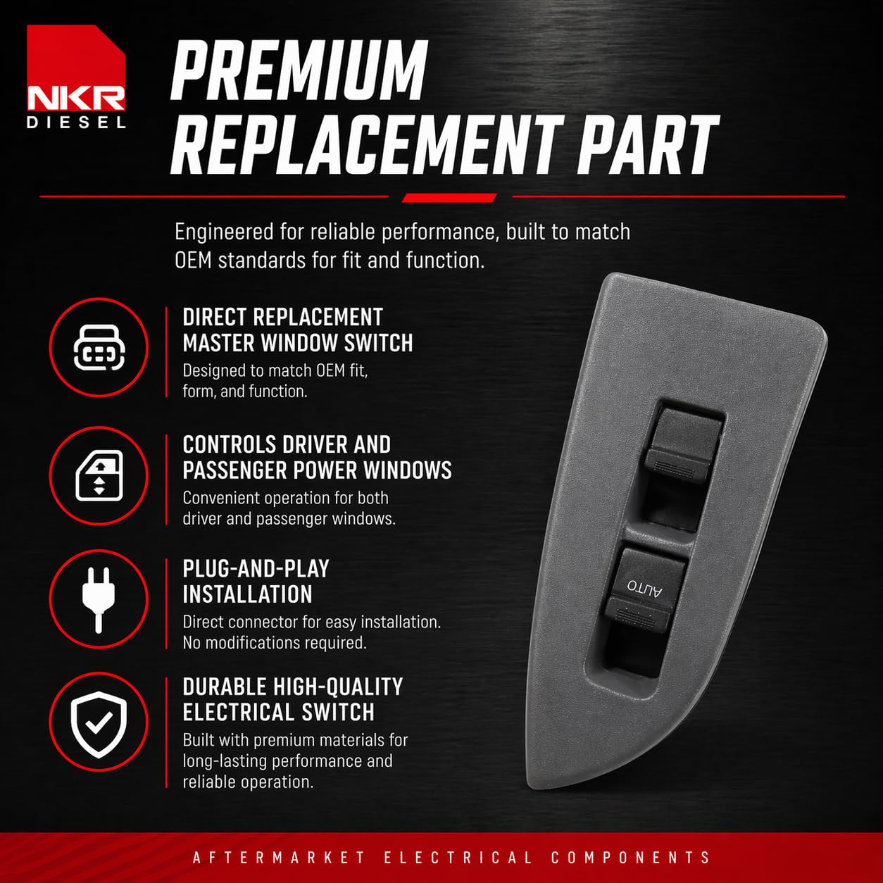 Power Window Switch | Driver Side LH Master Switch | for Isuzu NPR, NPRHD, NQR, NRR | 4HK1 5.2L (2007–2010)
