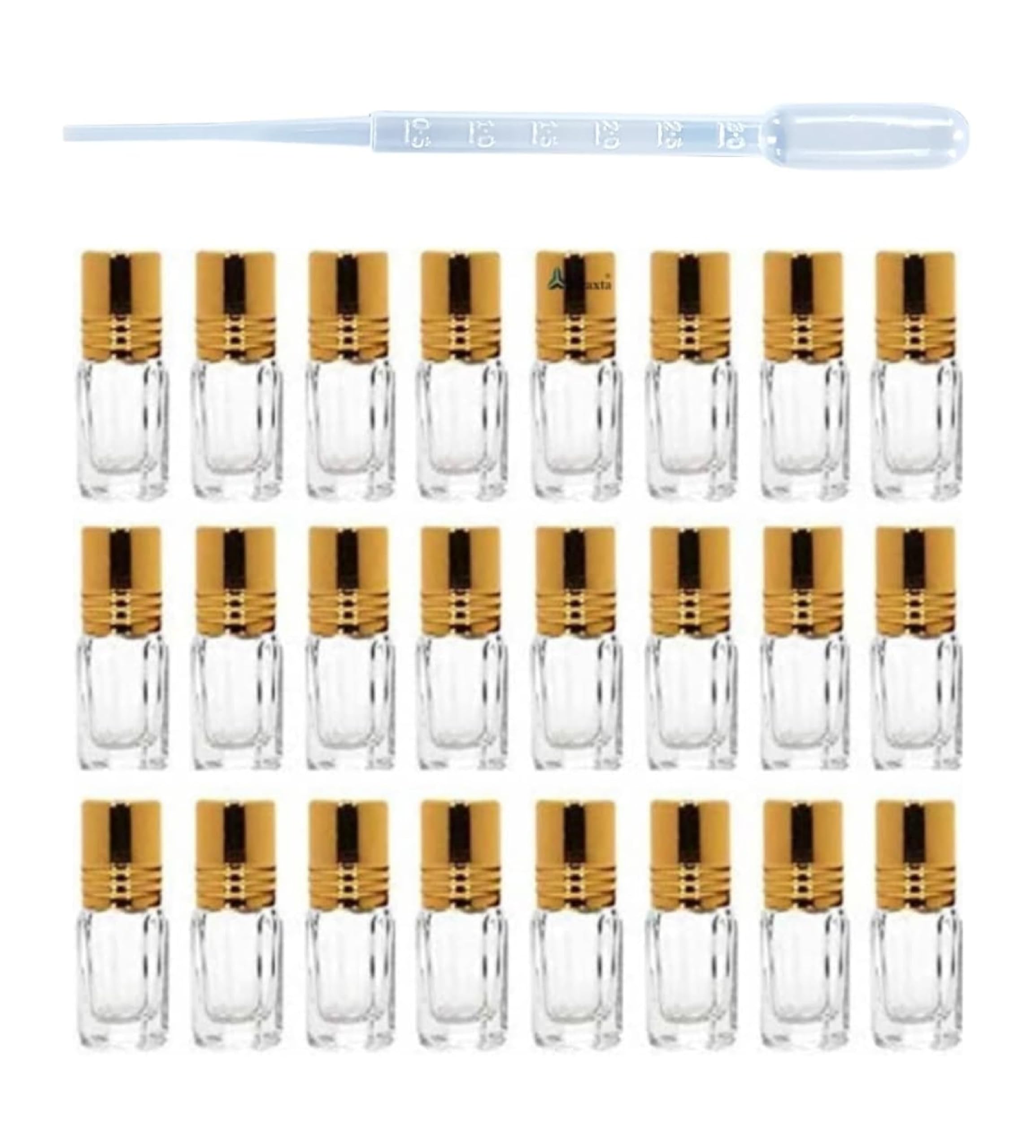 3 ml Empty Clear/Transparent Glass Roll On Bottles With Dropper (3 ML) Reusable With Gold Cap For Essential Oils, Perfumes, Lip Balm Refillable & Eco- Friendly Leakproof Bottle (Pack of 24)-image-34