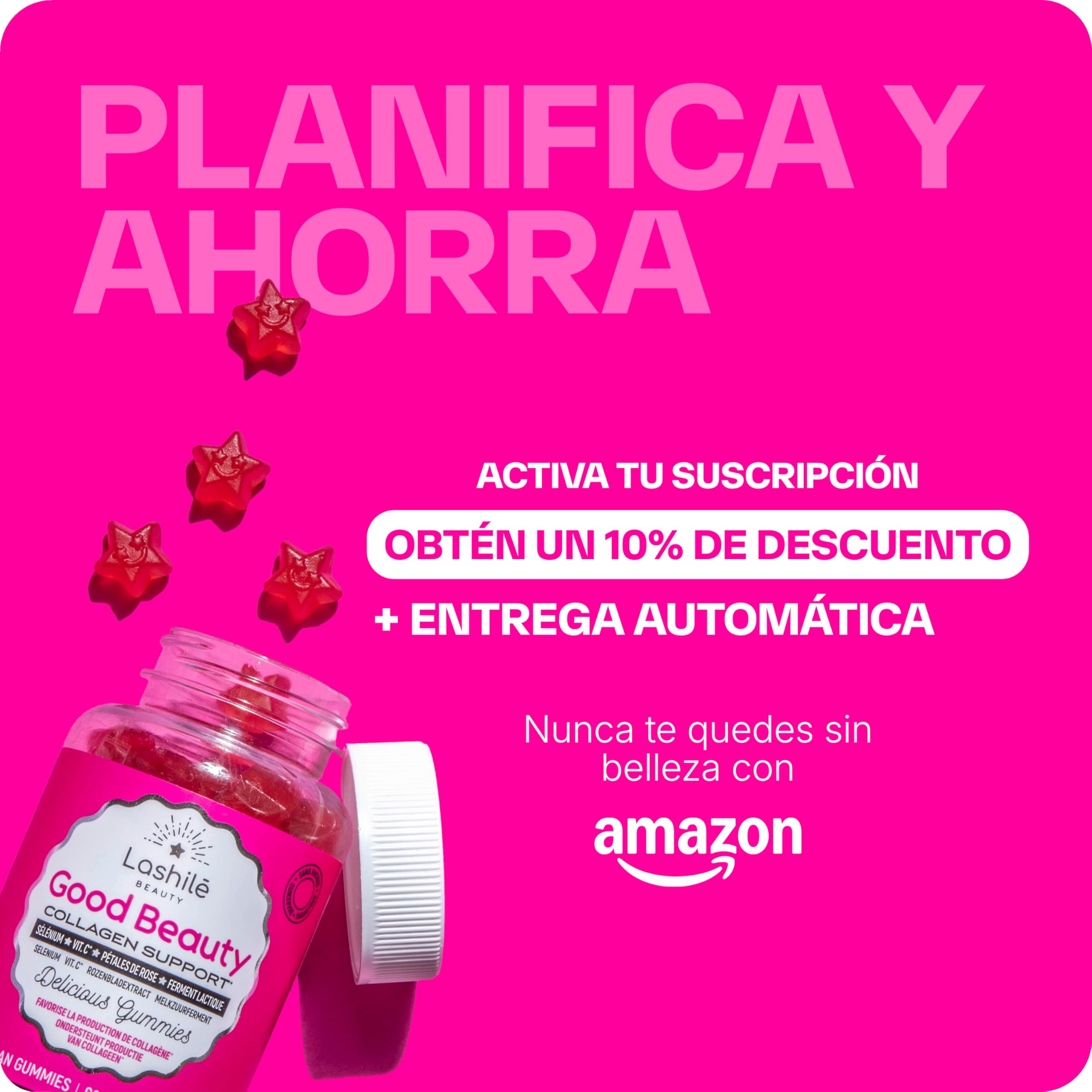 Lashilé Beauty - Complementos Alimenticios - Potenciador de colágeno - Good Beauty - Selenio, Vitamina C, Fermento láctico, Ácido hialurónico - 60 Gummies