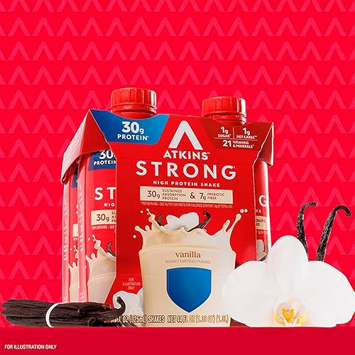 Miniatura 5 de Atkins Strong High Protein Shake, Vanilla Flavored, 30g Protein, Low Carb and Low Sugar Shake, Keto Friendly, Gluten Free, Muscle and Gut Health