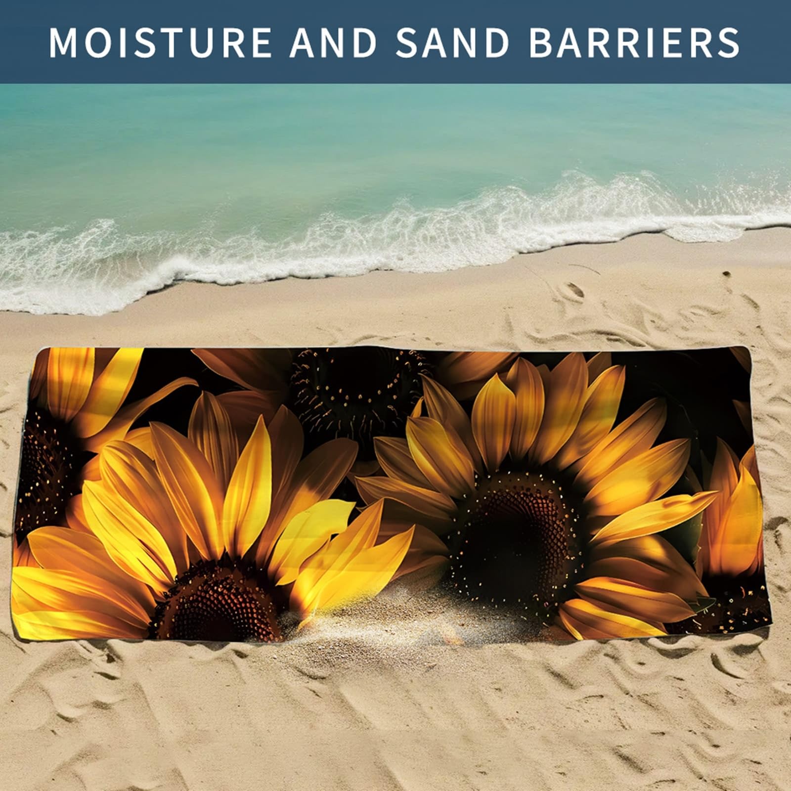 AMDXD Toallas de playa, color amarillo y negro, diseño de flores de sol, microfibra, base de playa, toalla de ducha para playa/piscina/sillas de playa, 80 x 160 cm