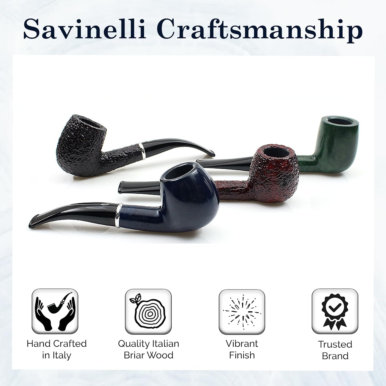 Savinelli Arcobaleno Rusticated 606 KS - Classic Hand Crafted Wood Pipes, Handmade Briar Pipe From Italy, Bent Billiard (Blue)