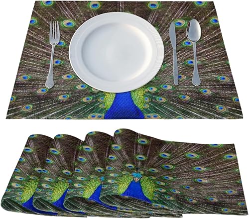 Miniatura 2 de Juego de 4 manteles individuales con textura de pavo real, lavables, impermeables, para fiestas, hogar, comedor, decoración de mesa de 18 x 12