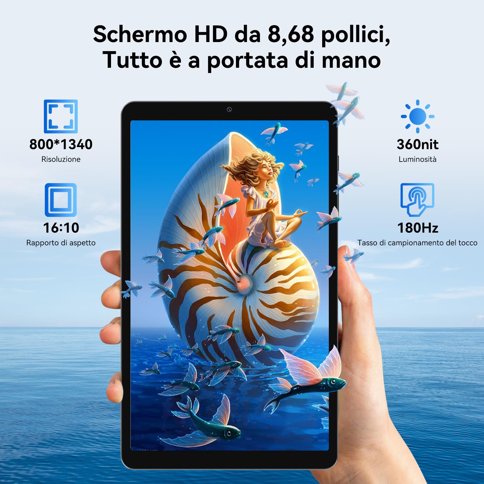 Blackview Link2 8 Pollici Tablet Android 15, 1340 * 800 Display, 12GB RAM + 128GB ROM/1TB TF, Tablet in Offerta, Gemini AI 2.0, Face ID, Widevine L1/5G WiFi/5000mAh/8MP + 5MP/GPS/OTG/OTA/Bluetooth5.0