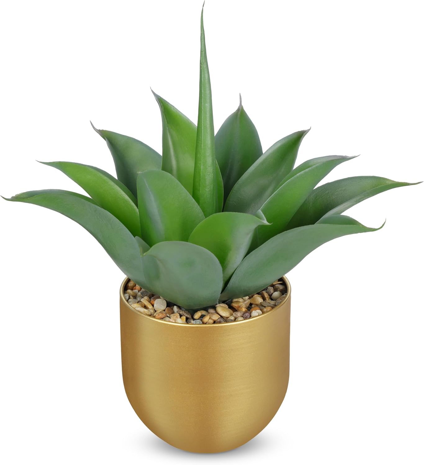 Briful Artificial Agave Plant in Gold Metal Pot, 13 Inch Tall Faux Succulent with Gray-Green Wide Leaves, Realistic Decorative Fake Plants for Home, Office, Shelf, Tabletop Decor