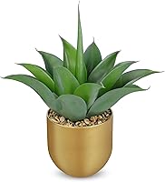 Vista 10 de Briful Suculentas Plantas Artificiales Plantas Falsas de Aloe Vera en Maceta Dorada y Negra de Granja, Planta de Agave Artificial para Decoración