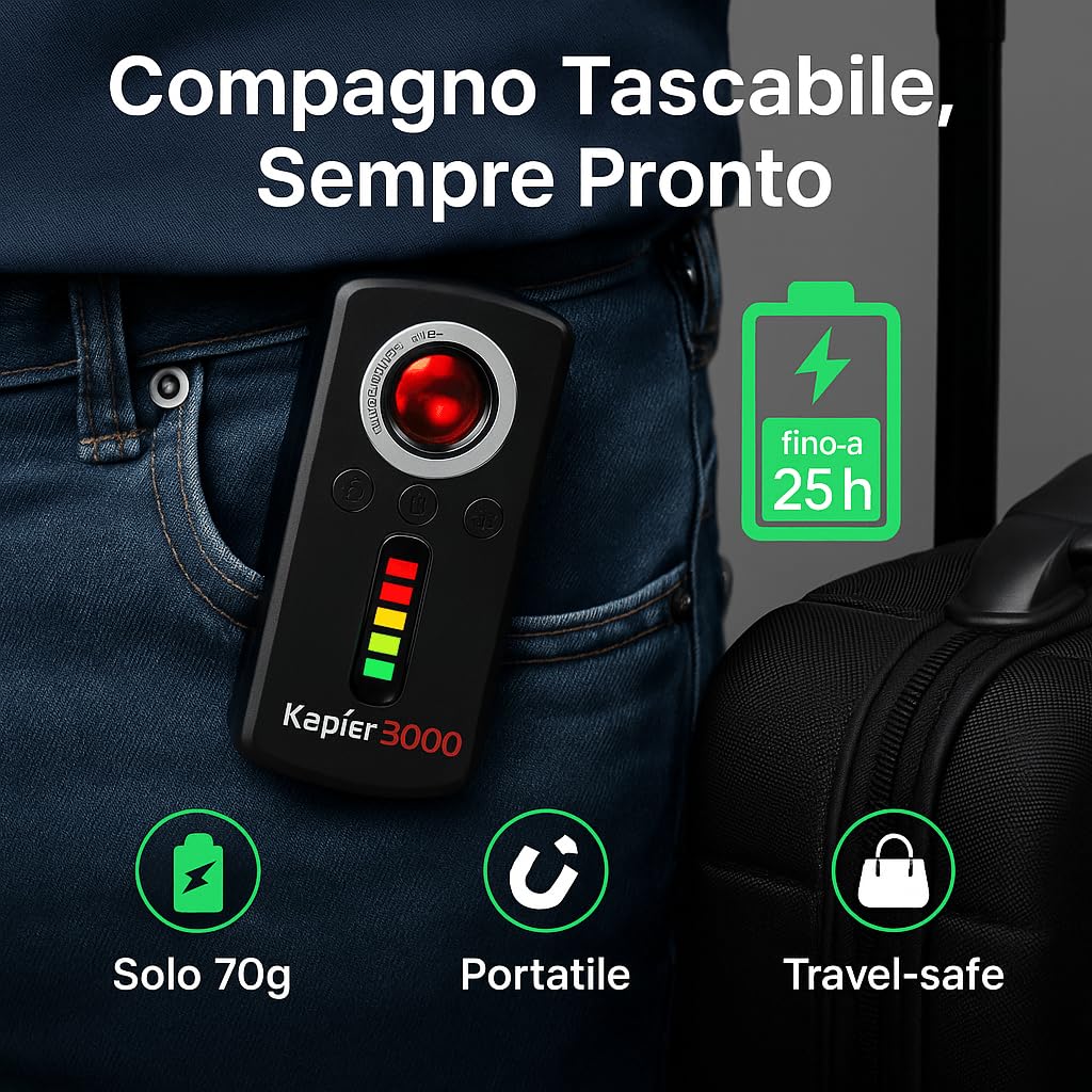 Rilevatore Microspie, Telecamere GPS - compatto ottimo per bonifica in auto, comodo da taschimo - Proteggi la Privacy con Tecnologia Avanzata (KAPLER 3000)
