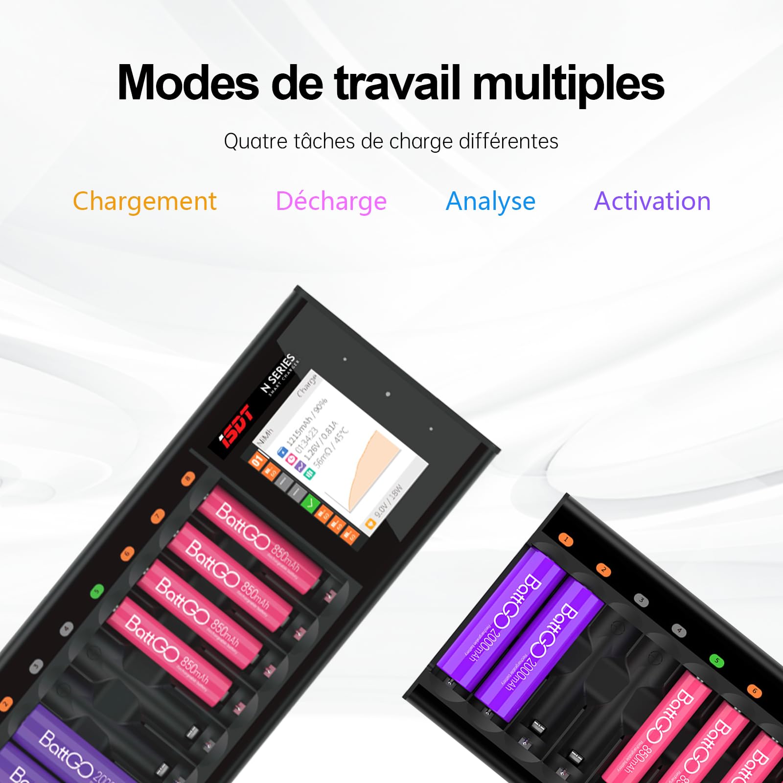 ISDT N8 Chargeur de Batterie 8 Slots AA AAA Eneloop NI-MH NI-CD Li-lon LiHv Life Chargeur Piles Écran LCD Chargement de la Batterie Déchargement Cyclisme Activation Coque en Alliage d'aluminium