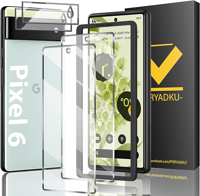 (2+2 Pcs+1) For Google Pixel 6 Screen Protector (2 Pcs) +Camera Lens Protector (2 Pcs) +Alignment Tool, [100% Fingerprint Unlock] 9H Hardness, for Google Pixel 6 5G Tempered Glass Screen Protector
