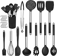 Herogo Silicone Kitchen Utensil Set, 22-Piece Black Cooking Utensils Cooking Cutlery Set with Utensil Holder, Heat-resistant Kitchen Utensils with Stainless Steel Handle, Non-Stick and Healthy