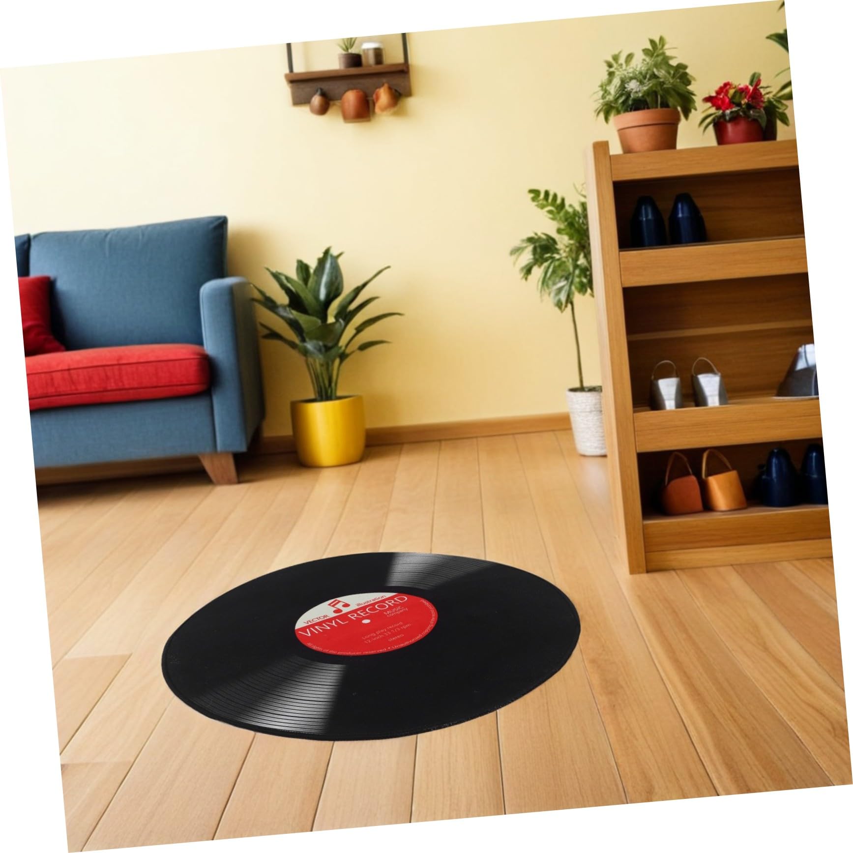 Angoily Schallplatten-Teppich: 60 cm breiter, Rutschfester und fleckenabweisender Teppich – Ästhetischer Schallplatten- für Wohnzimmer, Schlafzimmer und Küche – Pflegeleichte, Trendige runde