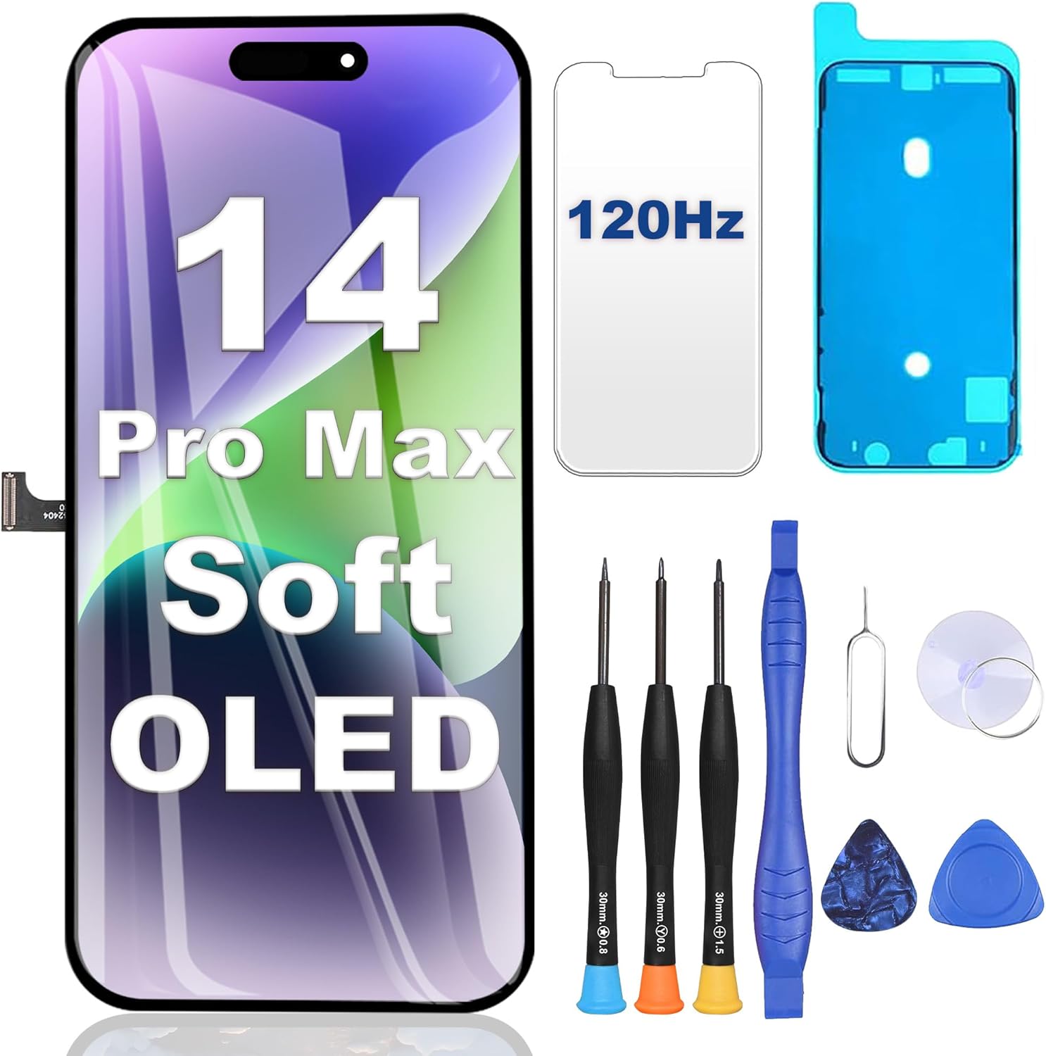 ZOETEC Soft OLED for iPhone 14 Pro Max Screen Replacement, [NOT LCD], 6.7 inches Full HD Retina Display Support Face ID Touch Screen Digitizer Frame Assembly with Repair Tools Kit