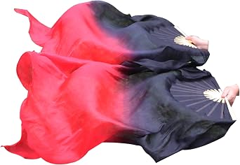 Winged Sirenny 43"110 cm Youth Worship Praise Fan Flag Streamers, Belly Dance Silk Fan Veil, Set of 2