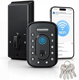 Keyless Entry Door Lock, Smart Deadbolt for Front Door, Fingerprint | Built-in WiFi, Anti-Peep Password, No Hub Needed, App Control, Auto-Locking, ANSI Grade 3, 5 Backup Keys