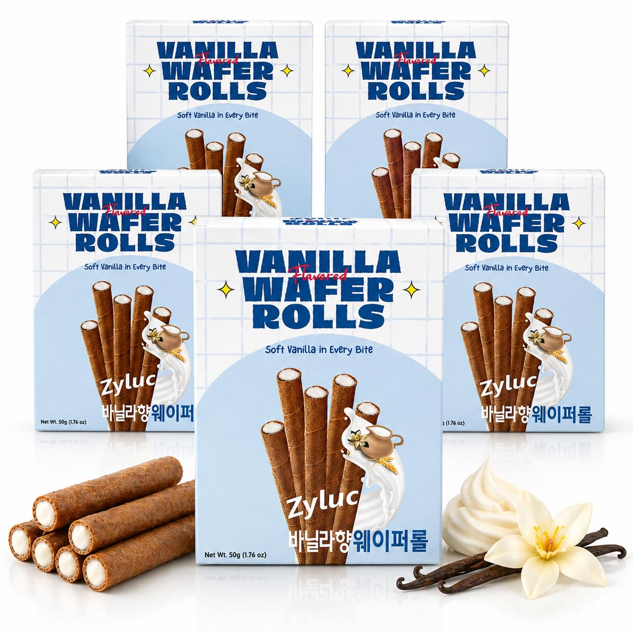 Zyluc Barquillos de Vainilla Rellenos de Crema, Paquete de 5 Cajas