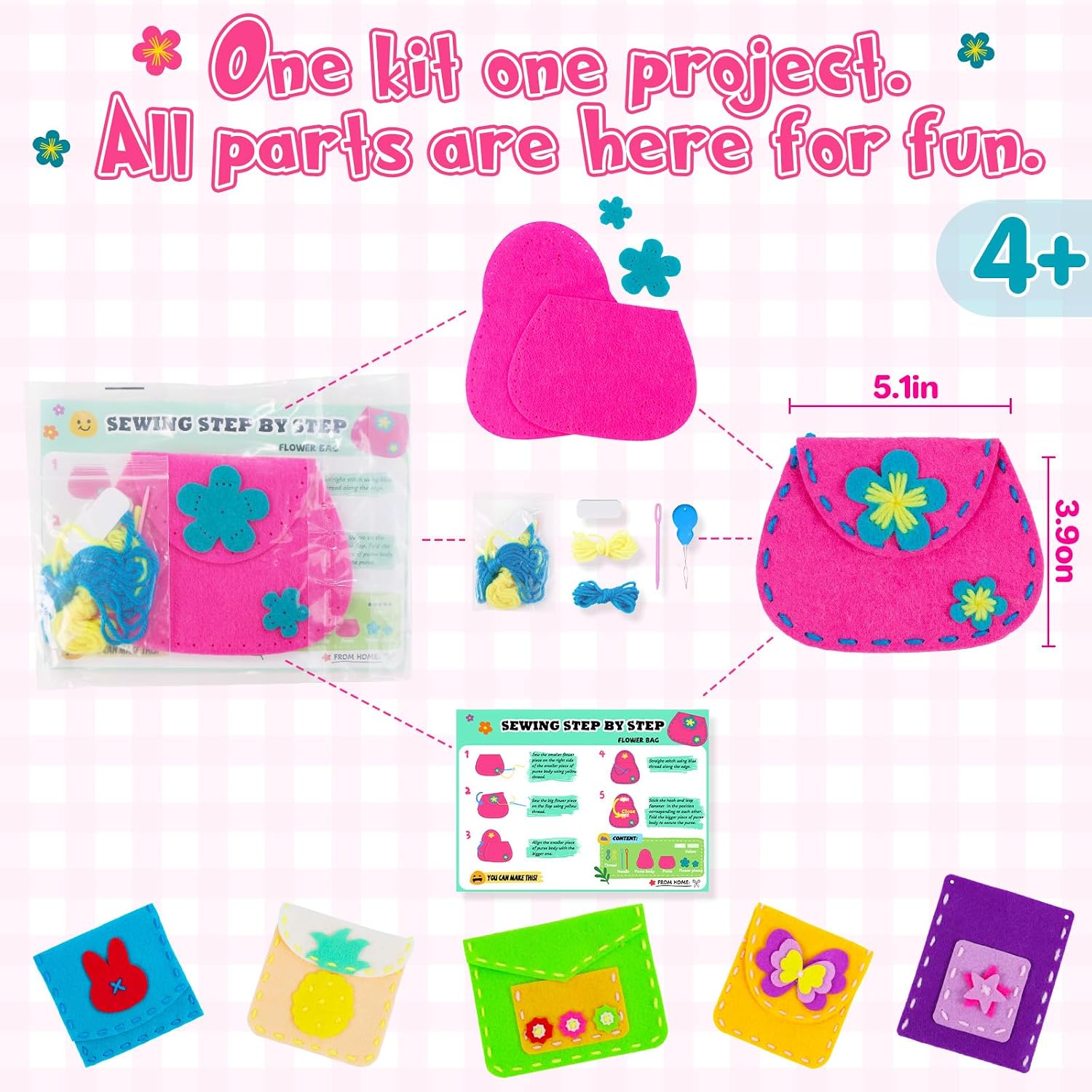 IROLEHOME Sew Your Own Purses 6 Pcs Sewing Kit for Kids Sewing Bag for Beginners, Birthday Gifts for Girls Boys