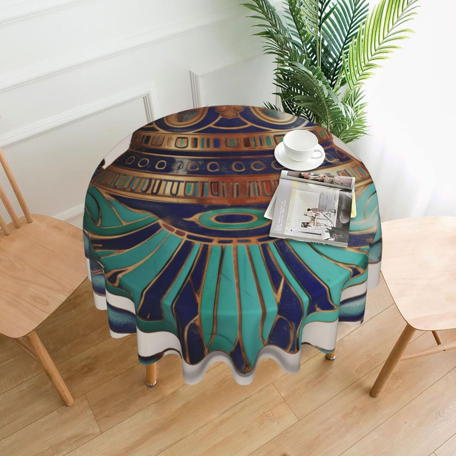 WPKJU Egyptian Scarab Printed Round Tablecloth 60 in Water Resistant Table Cover Washable Table Cloth for Dining Tables
