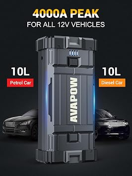 AVAPOW Car Jump Starter, 4000A Peak Battery
