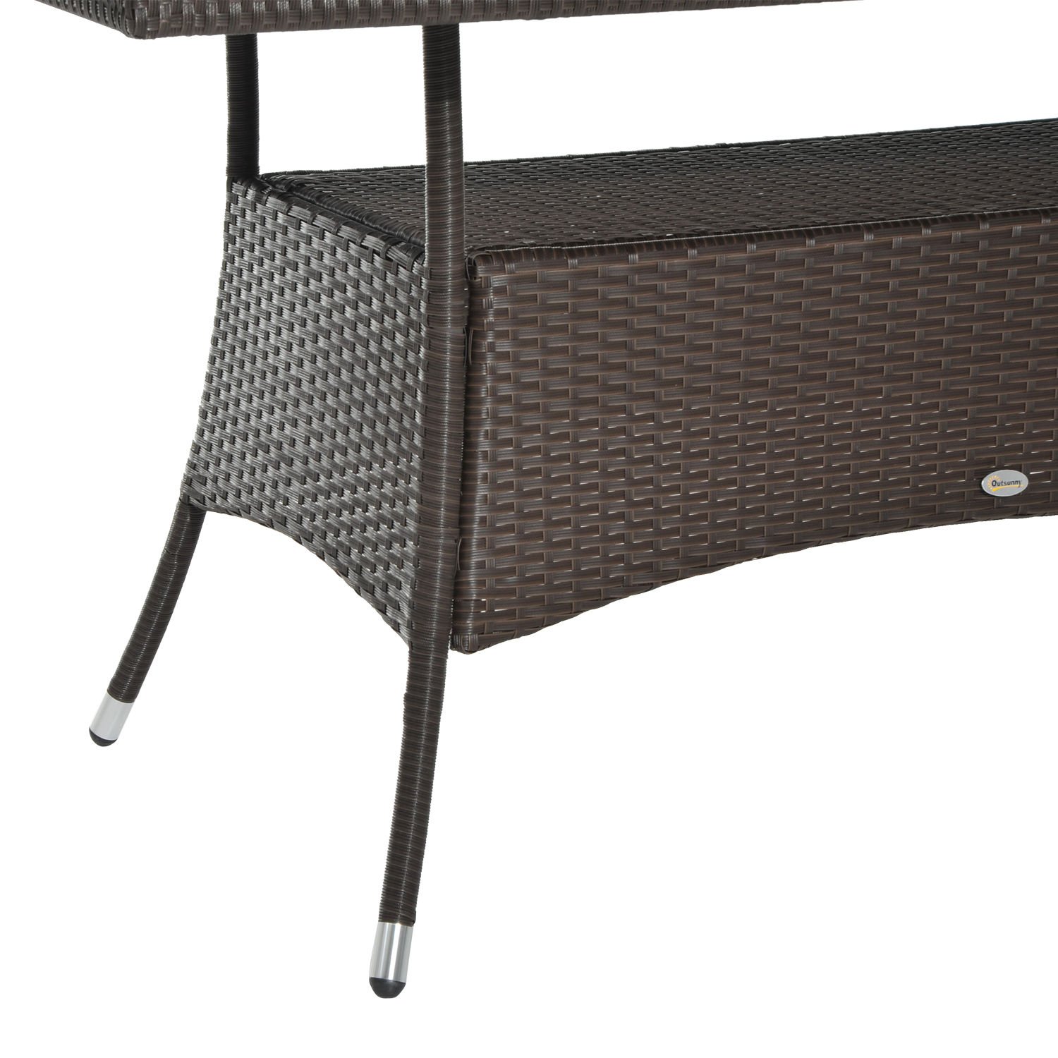 Outsunny Gartentisch Glastisch Esstisch Gartenmöbel Tisch, Polyrattan+Sicherheitsglas, Braun, 150x85x74cm