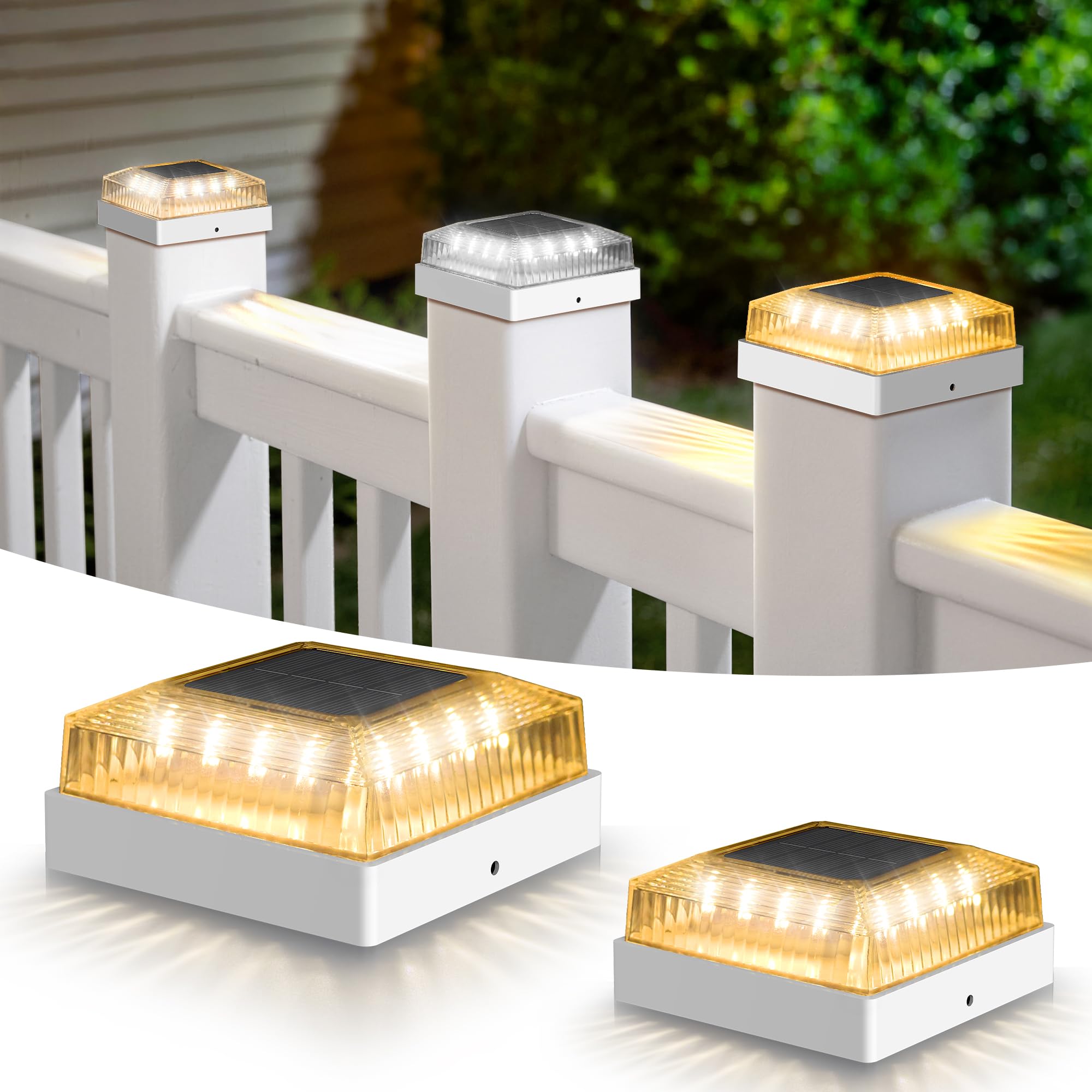Photo 1 of Toeuie Solar Post Cap Lights, 2-Pack Fence Post Solar Lights for 4x4 Wood/Vinyl Posts, IP65 Waterproof, 10-12 Hours of Illumination with 3 Lighting Modes for Garden/Patio/Porch - White