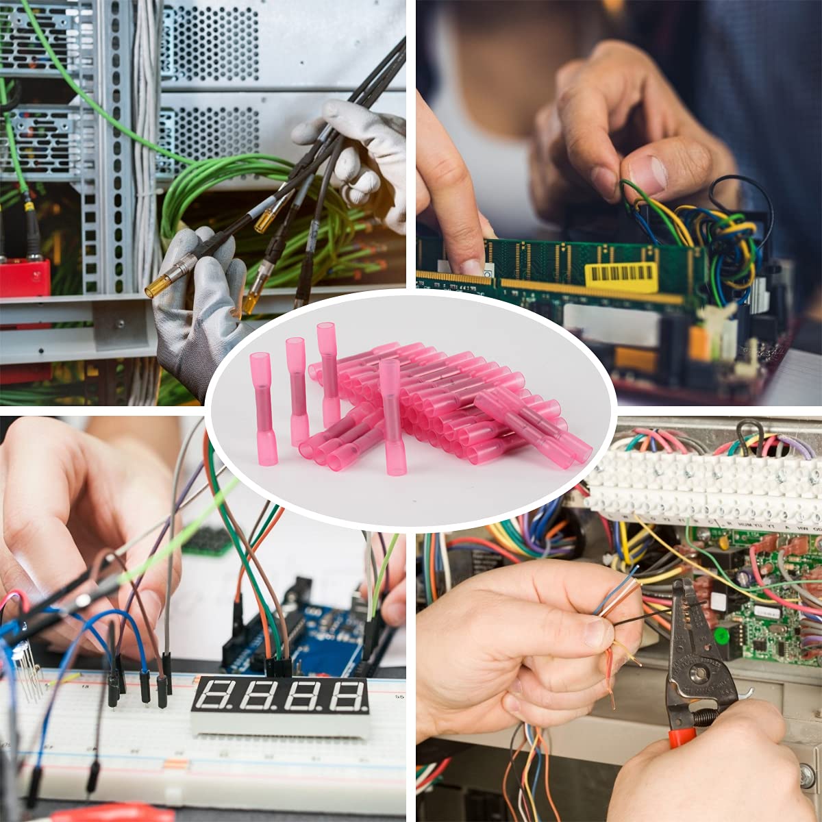 100PCS Heat Shrink Wire Connectors Electrical Connectors Red Insulated Waterproof Electrical Connector Automotive Marine Electrical Terminals Kit Grade Wire Crimp Terminals Butt Splices (Pink)