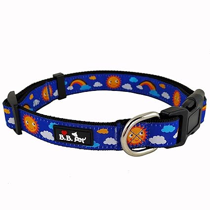 Bestbuddy Pet Fashion Designer Sun Clouds Rainbows Durable Nylon Ribbon Dog Collar Pet Collar Comfortable Adjustable Dog Collar with Buckle BBP040