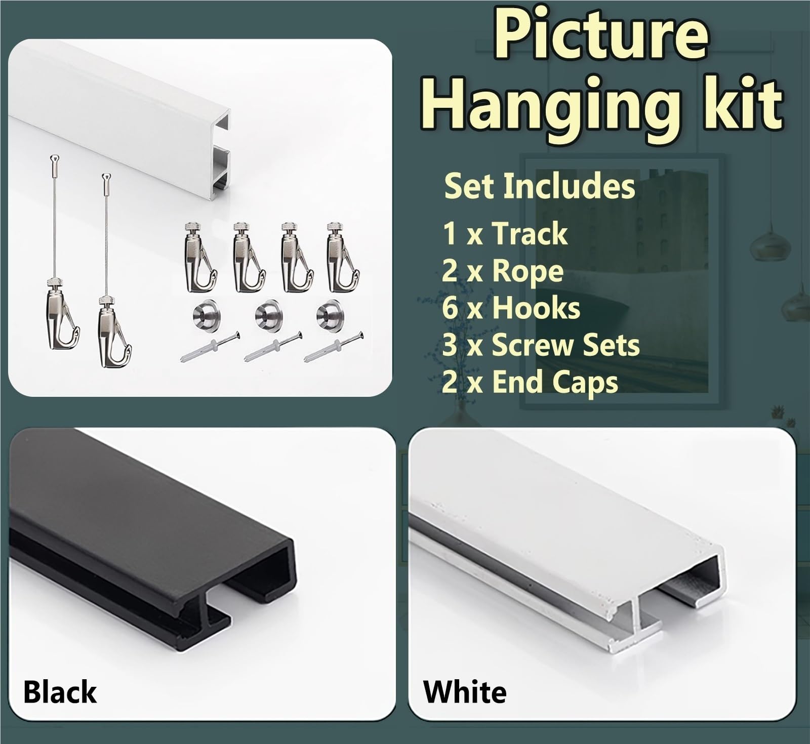 Cuelga Cuadros Para Galerías, Oficinas Y Decoración Del Hogar | Kit De Accesorios Para Colgar Obras De Arte: Cables Y Ganchos Ajustables Para Fotos, Marcos, Cuadros Y Paredes Creativas